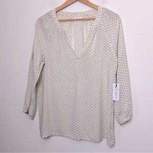 Velvet by Graham & Spencer Modern Tiny Floral Patterned Cream Blouse NEW Scandi